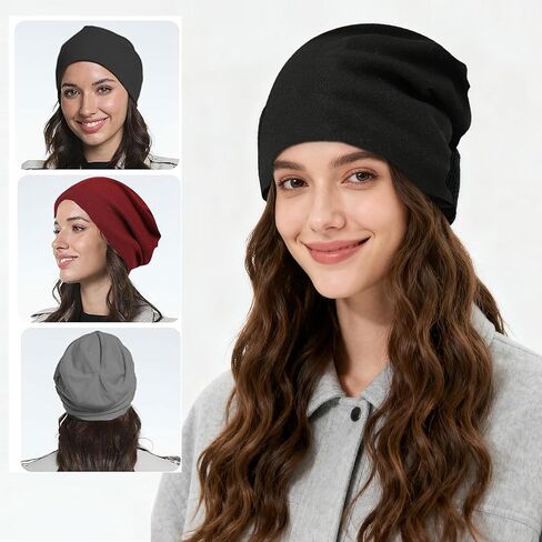 Black Slouchy Beanie,Fashion Slouchy Beanie Hats,Adult Skull Hats Cap for Men Women, Soft Lightweight Skull Cap Elastic in Saudi Arabia