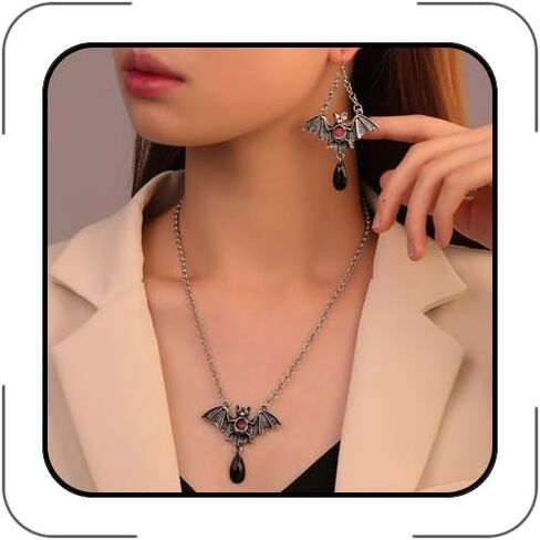 Bat Necklace Gothic Bat Wings Necklace Red Blood Purple Black Crystal Punk Animal Dark Bat Pendant Necklace Goth Halloween Cosplay Party Jewelry for Women in Kuwait