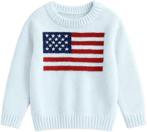 GodLover Women's American Flag Pattern Long Sleeve Lightweight Round Neck Sweater Casual Loose Pullover Sweater in Kuwait