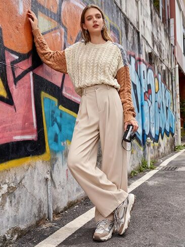 Womens Sweaters Knit Long Sleeve Crewneck Oversized Sweater Chunky Pullover Loose Outfits in Saudi Arabia