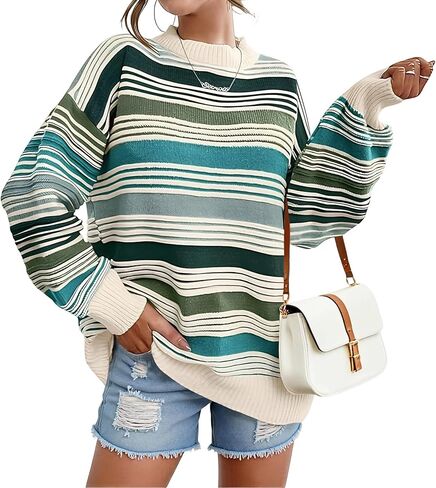 بلوفر نسائي مخطط متباين من TOPYOGAS، بلوفر شتوي كبير الحجم وأكمام طويلة، بلوفر شتوي in Kuwait