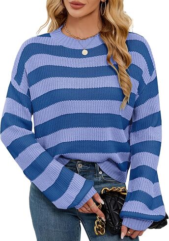 Womens Oversized Lightweight Cute Striped Cropped Sweater Spring 2025 Knitted Crew Neck Thin Crop Pullover Tops in Kuwait