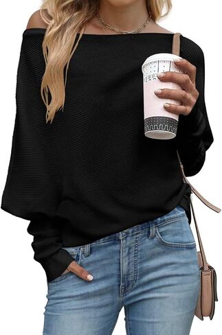 سترات JOCAFIYE النسائية لخريف وشتاء 2025 بأكمام طويلة غير رسمية فضفاضة بدون أكتاف وبلوفرات متماسكة in Kuwait