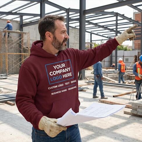 Custom Hoodie for Men Women Kids, Personalized Hoodie with Your Logo, Custom Hooded Sweatshirt Front, Back & Sleeves Workwear in Kuwait