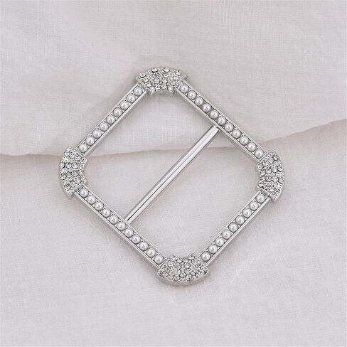 CZ Silk Scarf Square Ring Clip Pin for Women Fashion Crystal Shell Pearls Embellished Shirt Ties Clips Chic Waist Clothes Corner Slide Clasp Pin Dress Accessories Jewelry in Saudi Arabia