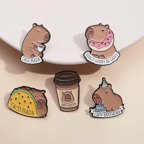 5Pcs Cartoon Capybara Brooch, Cute Animal Enamel Pin, Birthday Cake Donut Coffee Corn Roll Lapel Pin Alloy Backpack Pin Enamel Badge Suitable for Daily Decoration Clothes Sweater Hat Bag Collection Party Gift in Kuwait