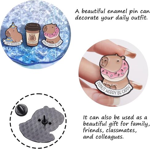 5Pcs Cartoon Capybara Brooch, Cute Animal Enamel Pin, Birthday Cake Donut Coffee Corn Roll Lapel Pin Alloy Backpack Pin Enamel Badge Suitable for Daily Decoration Clothes Sweater Hat Bag Collection Party Gift in Kuwait