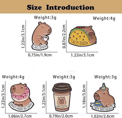 5Pcs Cartoon Capybara Brooch, Cute Animal Enamel Pin, Birthday Cake Donut Coffee Corn Roll Lapel Pin Alloy Backpack Pin Enamel Badge Suitable for Daily Decoration Clothes Sweater Hat Bag Collection Party Gift in Kuwait