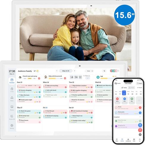 15.6 Inch Digital Calendar Wall Planner Full HD Smart Touchscreen Family Planner with Chore Chart, Meal Planner, Digital Photo Frame, Electronic Calendar Wall & Desk Mountable Gifts for Mom Dad, White in Kuwait