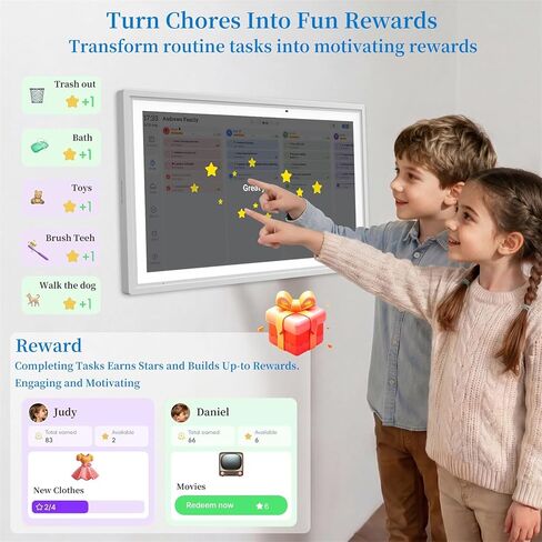 15.6 Inch Digital Calendar Wall Planner Full HD Smart Touchscreen Family Planner with Chore Chart, Meal Planner, Digital Photo Frame, Electronic Calendar Wall & Desk Mountable Gifts for Mom Dad, White in Kuwait
