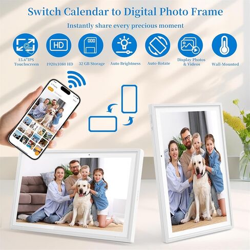 15.6 Inch Digital Calendar Wall Planner Full HD Smart Touchscreen Family Planner with Chore Chart, Meal Planner, Digital Photo Frame, Electronic Calendar Wall & Desk Mountable Gifts for Mom Dad, White in Kuwait