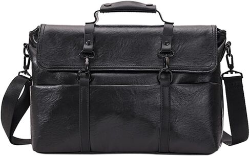 Pu Leather Laptop Briefcase 14 Inch Business Crossbody Portfolio Shoulder Bag for Men Work Travel Black in Saudi Arabia