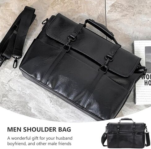 Pu Leather Laptop Briefcase 14 Inch Business Crossbody Portfolio Shoulder Bag for Men Work Travel Black in Saudi Arabia