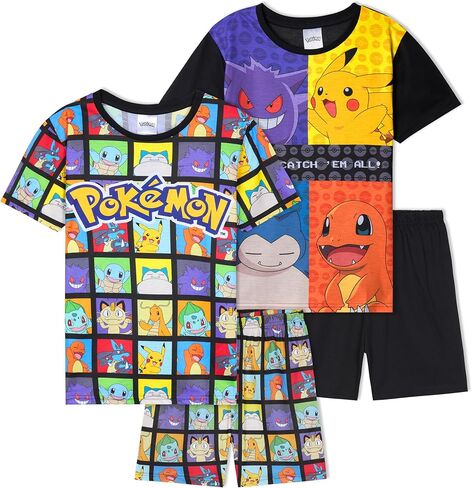 Pokemon Boys Pajamas for Kids Teens 2 Pack Short Sleeve T Shirt & Shorts, Pikachu PJs Lounge Set Anime Gifts for Boys in Kuwait