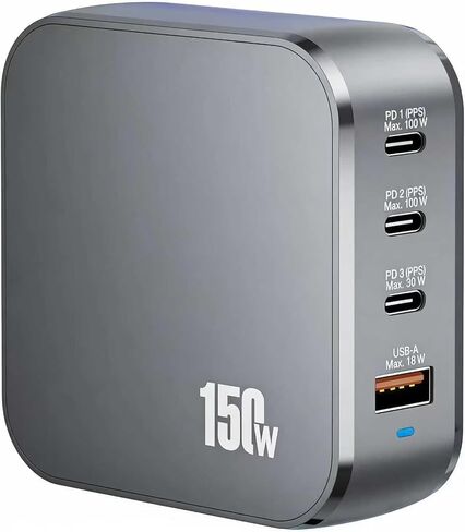 محطة شحن USB C بقدرة 150 وات - شاحن GaN USB C خفيف الوزن ومحمول من النوع C شحن سريع مع محطة شحن 4 منافذ لأجهزة متعددة in Kuwait