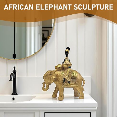 Lucky Elephant Statue ofr Home Decor,11" African Women and Elephant Sculpture Set - Decoration Figurine for Living Room,Table Centerpiece Shelf and Office in Saudi Arabia