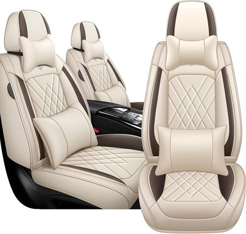 Car Seat Covers for Cadillac Escalade ESV 2003-2025, 5 Piece Set Nappa Leather Non-Slip Seat Protectors, Breathable Seat Cover Set. (Deluxe 5 Seats, Beige) in Saudi Arabia