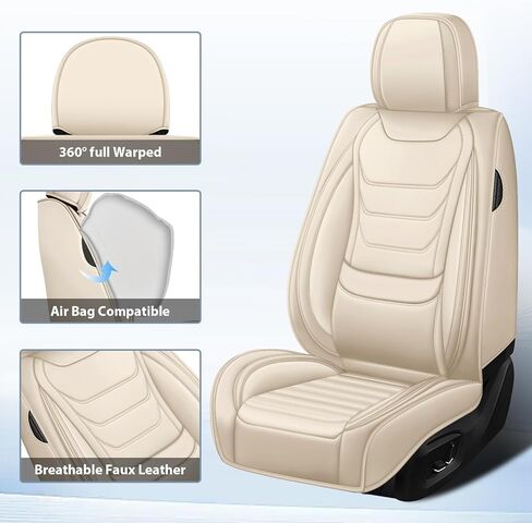 مناسب لأغطية مقاعد Lexus RX350 2010-2025 المخصصة، أغطية مقاعد السيارة من جلد البولي يوريثان، حماية التغطية الكاملة، واقيات مقاعد مبطنة سميكة (مجموعة كاملة قياسية / بيج) in Kuwait
