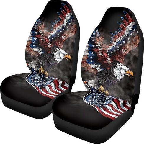 Horeset American Flag Eagle 2 Piece Car Seat Cover Set Interior Accessories Anti-Slip Front Seat Cushion Protections Fit SUV Sedan Truck in Saudi Arabia