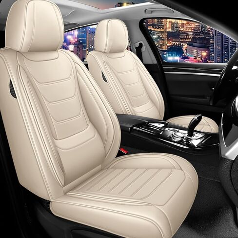 مجموعة غطاء مقعد السيارة الكاملة لأغطية مقاعد هيونداي سوناتا 2003-2025، أغطية مقاعد جلدية نابا مقاومة للماء للسيارات، متوافقة مع الوسائد الهوائية، أغطية مقاعد السيارات العالمية (قياسية 5 مقاعد / بيج) in Kuwait