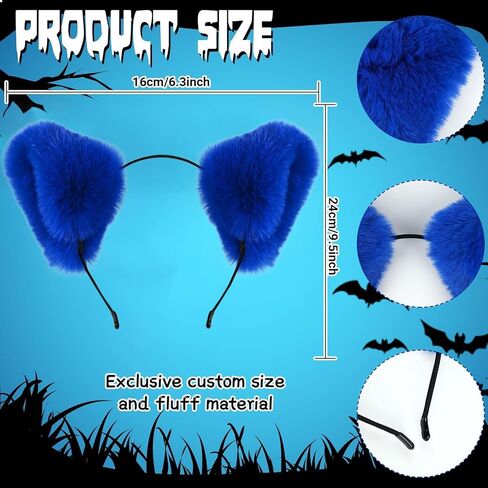 4 قطع زي القطة الزرقاء تشمل عصابة رأس القطة وذيل الفراء وملصق ونظارات شمسية للرجال والنساء لحفلات الهالوين in Kuwait