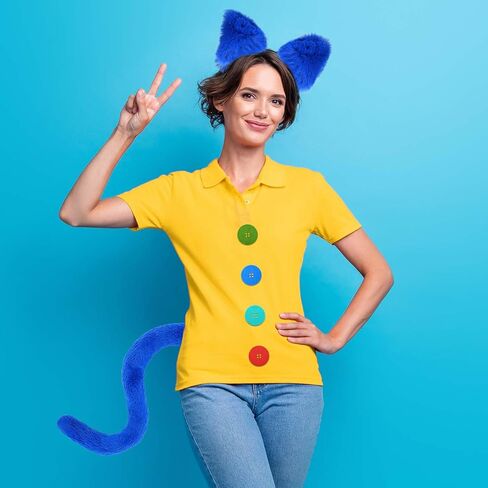 4 قطع زي القطة الزرقاء تشمل عصابة رأس القطة وذيل الفراء وملصق ونظارات شمسية للرجال والنساء لحفلات الهالوين in Kuwait