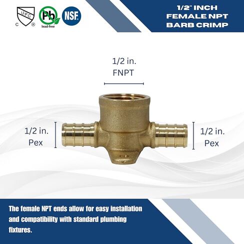 10 Pieces 1/2" Pex x 1/2" Pex x 1/2" Female Tee, Brass, Crimp Pex B Fittings in Kuwait