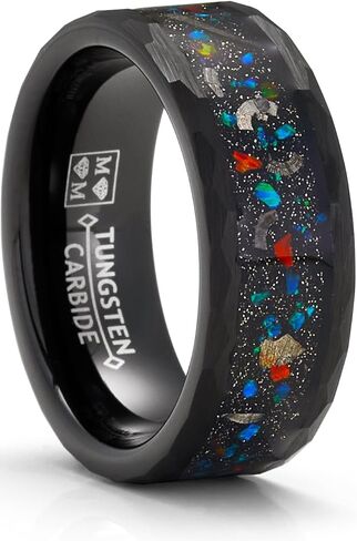 Metal Masters CO. Tungsten Carbide Mens Ring Wedding Band Black Cluster of Stars Meteorite Inlay 8MM Comfort-Fit Black in Kuwait