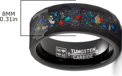 Metal Masters CO. Tungsten Carbide Mens Ring Wedding Band Black Cluster of Stars Meteorite Inlay 8MM Comfort-Fit Black in Kuwait