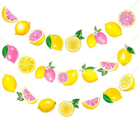 Lemon & Pink Citrus Themed Bunting Banner Pre-Strung Lemon Garland for Summer Fruit Party, Baby Shower, Bridal Shower, Lemonade Stand, Tropical Party Decorations in Saudi Arabia