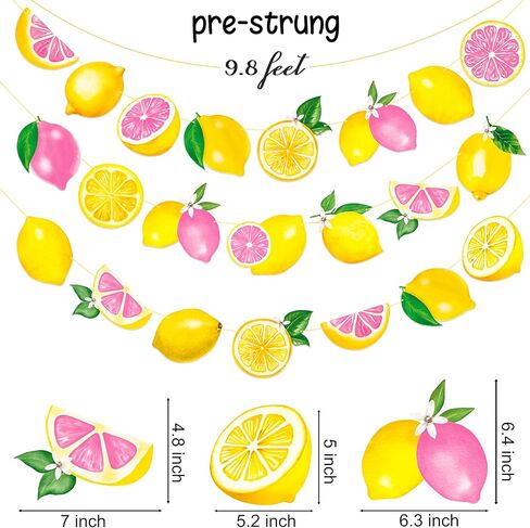 Lemon & Pink Citrus Themed Bunting Banner Pre-Strung Lemon Garland for Summer Fruit Party, Baby Shower, Bridal Shower, Lemonade Stand, Tropical Party Decorations in Saudi Arabia