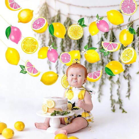 Lemon & Pink Citrus Themed Bunting Banner Pre-Strung Lemon Garland for Summer Fruit Party, Baby Shower, Bridal Shower, Lemonade Stand, Tropical Party Decorations in Saudi Arabia