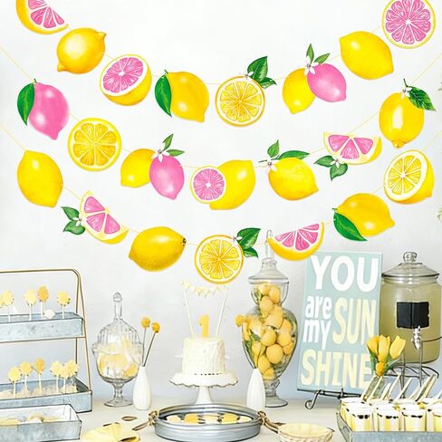 Lemon & Pink Citrus Themed Bunting Banner Pre-Strung Lemon Garland for Summer Fruit Party, Baby Shower, Bridal Shower, Lemonade Stand, Tropical Party Decorations in Saudi Arabia