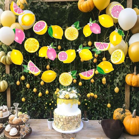 Lemon & Pink Citrus Themed Bunting Banner Pre-Strung Lemon Garland for Summer Fruit Party, Baby Shower, Bridal Shower, Lemonade Stand, Tropical Party Decorations in Saudi Arabia