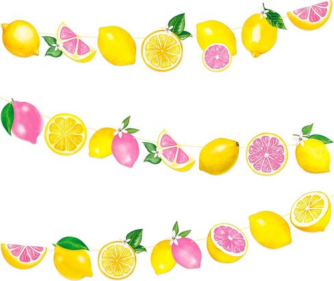 Lemon & Pink Citrus Themed Bunting Banner Pre-Strung Lemon Garland for Summer Fruit Party, Baby Shower, Bridal Shower, Lemonade Stand, Tropical Party Decorations in Saudi Arabia
