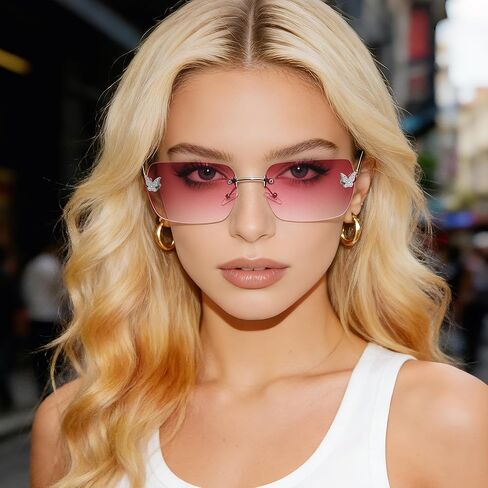 Y2k Sunglasses for Women Rimless Rectangle Sunglasses for Trendy Retro 2000s Clothing for Womens Fashion Accessories in Saudi Arabia