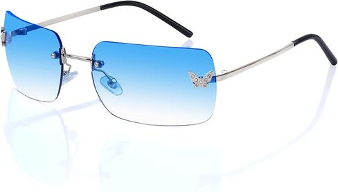 Y2k Sunglasses for Women Rimless Rectangle Sunglasses for Trendy Retro 2000s Clothing for Womens Fashion Accessories in Saudi Arabia