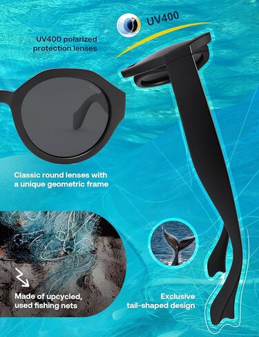 SOJOS Ocean Collection Round Sunglasses Recycled Fishing Net Frame Eco-Friendly UV400 Polarized Lenses, Indian Ocean in Saudi Arabia