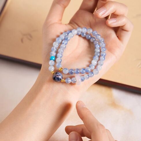 Healing Blue Gemstones Beaded Bracelets 925 Silver Bracelet Jasper Bead Pink Agate Round Ring Stretch Bracelet Dainty Jewelry for Women Mom Birthday Anniversary 13.4"/34cm J1922127 in Kuwait