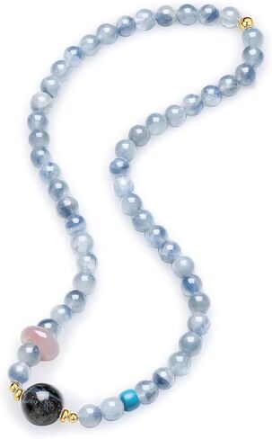 Healing Blue Gemstones Beaded Bracelets 925 Silver Bracelet Jasper Bead Pink Agate Round Ring Stretch Bracelet Dainty Jewelry for Women Mom Birthday Anniversary 13.4"/34cm J1922127 in Kuwait