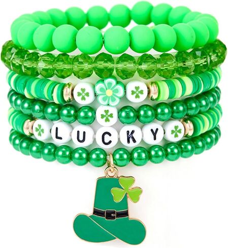 MOSOTECH أساور عيد القديس باتريك للنساء والرجال، سوار لاكي ليف شامروك سحر قابل للتكديس، سوار عطلة أيرلندي مطرز باللون الأخضر البرسيم، إكسسوارات يوم القديس باتريك ملابس هدايا مجوهرات in Kuwait