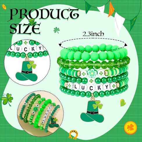 MOSOTECH أساور عيد القديس باتريك للنساء والرجال، سوار لاكي ليف شامروك سحر قابل للتكديس، سوار عطلة أيرلندي مطرز باللون الأخضر البرسيم، إكسسوارات يوم القديس باتريك ملابس هدايا مجوهرات in Kuwait