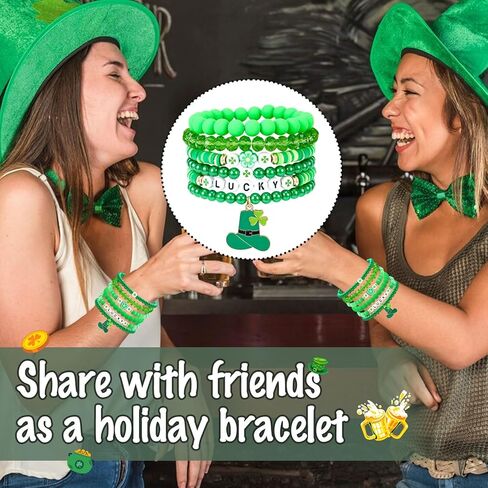 MOSOTECH أساور عيد القديس باتريك للنساء والرجال، سوار لاكي ليف شامروك سحر قابل للتكديس، سوار عطلة أيرلندي مطرز باللون الأخضر البرسيم، إكسسوارات يوم القديس باتريك ملابس هدايا مجوهرات in Kuwait