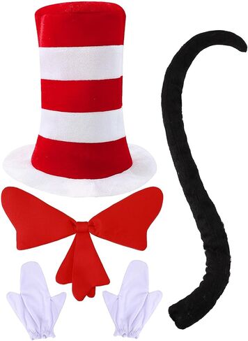 Funny World 4 Pcs Red White Striped Stovepipe Hat Costume Accessories Set for Adult in Saudi Arabia