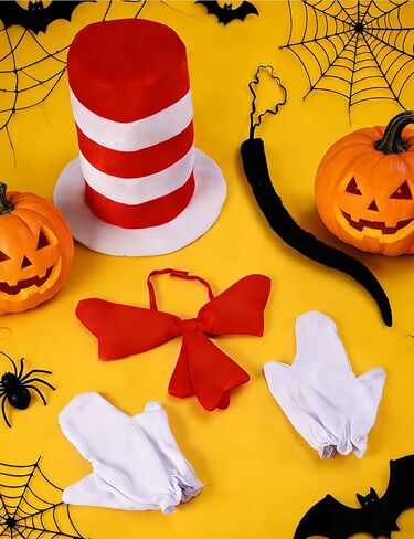 Funny World 4 Pcs Red White Striped Stovepipe Hat Costume Accessories Set for Adult in Saudi Arabia