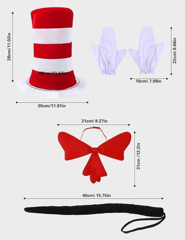 Funny World 4 Pcs Red White Striped Stovepipe Hat Costume Accessories Set for Adult in Saudi Arabia