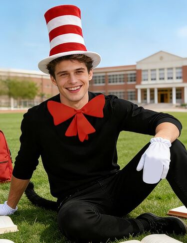 Funny World 4 Pcs Red White Striped Stovepipe Hat Costume Accessories Set for Adult in Saudi Arabia