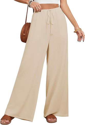 Palazzo Pants for Women, Wide Leg Loose Fit Flowy Trousers Loose Fit Casual Pants with Pockets, S-XL in Saudi Arabia