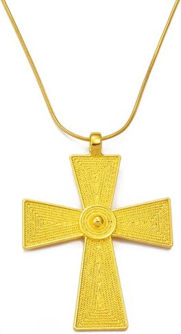 Ethiopian Cross Pendant | Ethiopian Cross Jewelry | Ethiopian Jewelry for Women Set Ethiopian Cross Pendant Chain Necklaces for Women,Gold Color Eritrea Jewelry African Crosses in Kuwait