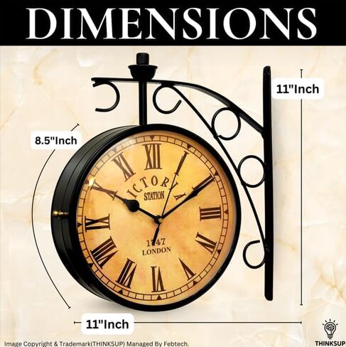 11-Inch Vintage Double-Sided Wall Clock – Classic Railway Station Style, 1747 London Roman Numeral Design, Retro Metal Frame for Indoor & Outdoor Home Décor in Saudi Arabia